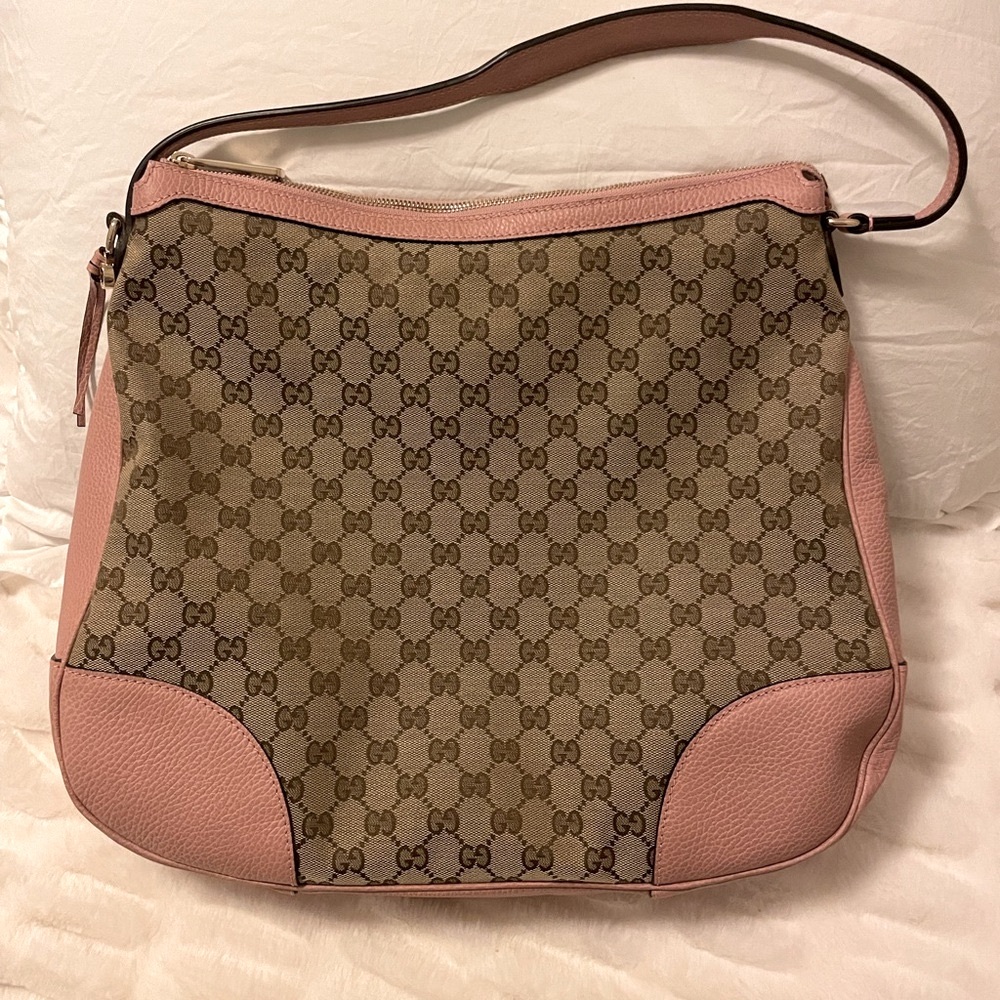 💖GUCCI GG signature bag with pink leather trim